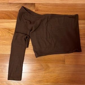 discontinued parallel apparel brown off the shoulder crop top